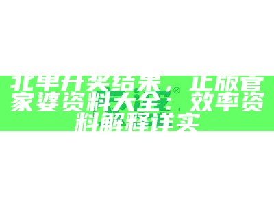 北单开奖结果，正版管家婆资料大全：效率资料解释详实